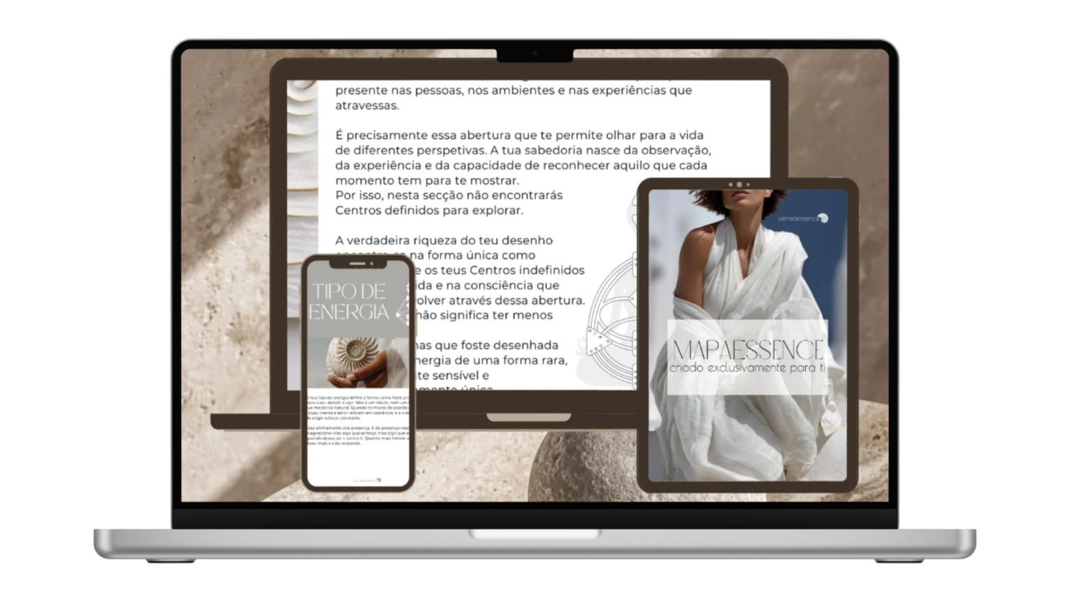 Pré-visualização do MapaEssence em computador, tablet e telemóvel